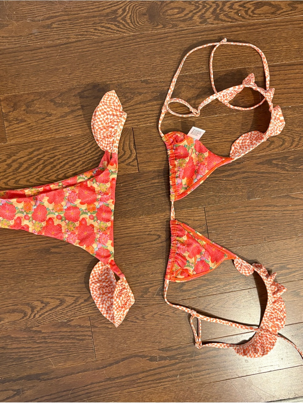 Strawberry Milk Mob Orange Floral Check Bikini Top - Picture 4 of 4